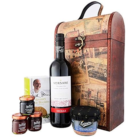 The Clarendon Vintage Wooden Wine Chest Gift Hamper with 750ml Versare Shiraz Red Wine - Gift Ideas for Valentines, Mother's Day, Birthday, Anniversary, Business and Corporate Cover