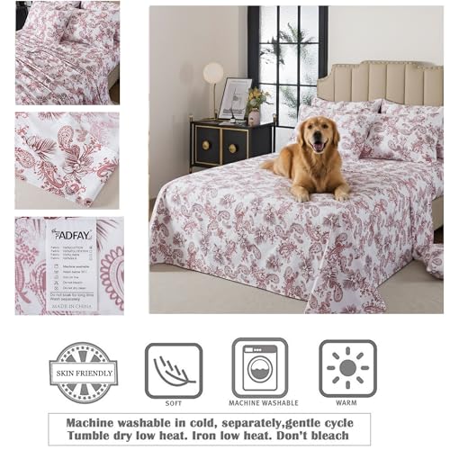 Image of FADFAY Twin XL College Bedding Red Paisley Sheets Extra Long Dorm Room Essential Bedding 100% Egyptian Cotton Soft Breathable Sheets Exotic Tropical Floral French Country Vintage Farmhouse Sheet 4Pcs