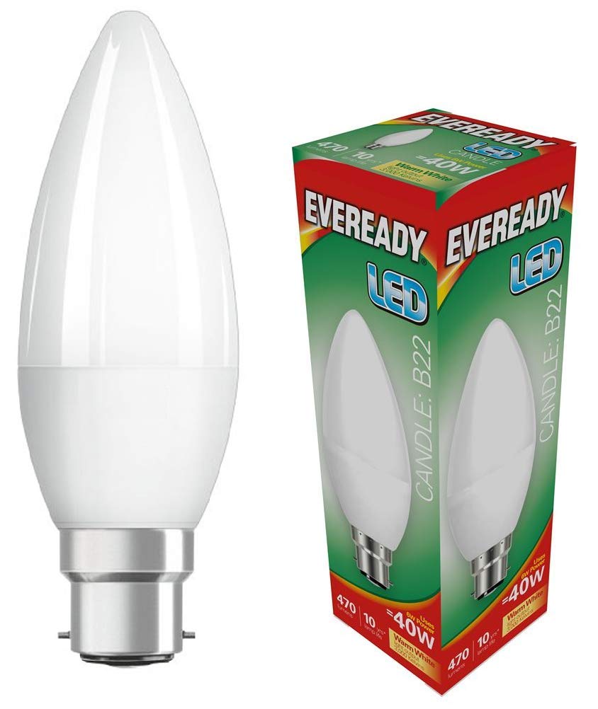 Eveready 6w (=40w) LED Opal Candle Bulb – Bayonet Cap (BC) Warm White / 3000k