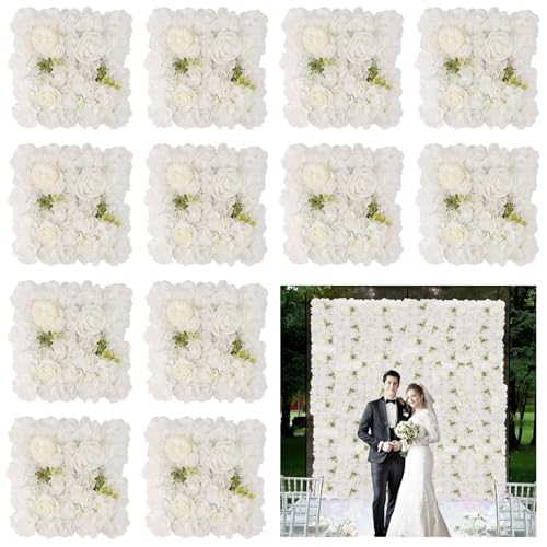 BloomTrend 3D Flower Wall Backdrop - 12Pcs 1515 Inch Artificial Rose Panels White Silk Floral Decor for Home Party Wedding Anniversary Birthday Photographic Studio Background & Decorative Fences