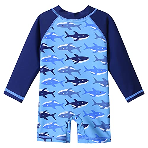 Image of HUAANIUE Toddler Boy Swimsuit Rashguard One-Piece Swimwear 0-6 Years | UPF 50+ sun protection, front zipper with chin guard, 4-way stretch quick-dry fabric, flatlock seams anti-chafing