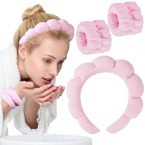 Realjoy 3PCS Spa Headband for Washing Face Makeup Headbands for Women Skincare Headband and Wristbands for Skincare Face Washing