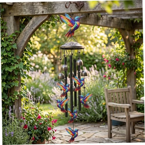 Carillones de viento para exteriores con diseño de colibrí negro, el regalo ideal de hogar 5