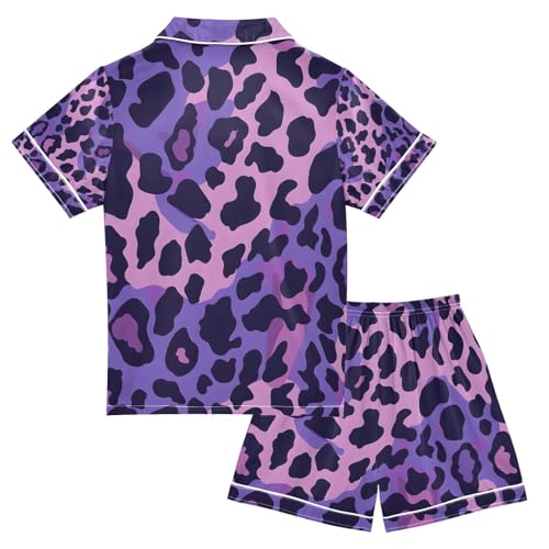 senya Purple Leo Skin Satin Summer Pajama Sets Silk Short Sleeve Button Down Sleepwear2