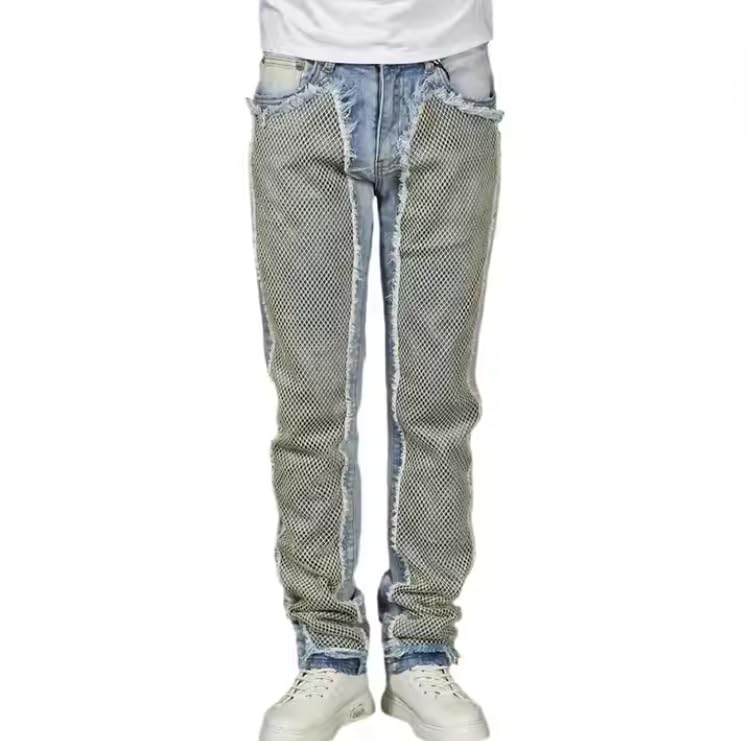 Men's Straight-Leg Mid-Rise Denim Pants with A Slim and Stitched Denim Fabric Design, Suitable for Casual Streetwear for Men.2