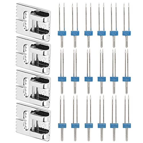 Set 18 agujas dobles gemelas y 4 pies prensatelas para máquina de coser miniatura 3