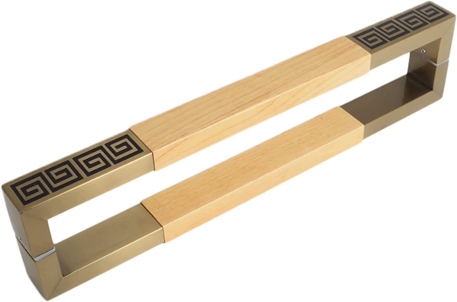 CWCQGH Double Sided Square Push Pull Door Handle,Square Rectangle Shape Sliding Door Pull Handle, Stainless Steel and Wood,Yellow-80cm/31in