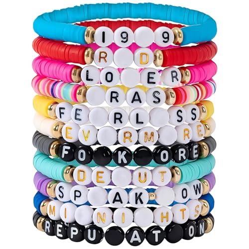 Juego de 11 pulseras de la amistad Taylor para amantes de la música, pulseras inspiradas en TS en colores ricos, un emocionante regalo de cumpleaños para admiradores de grandes cantantes, rinde