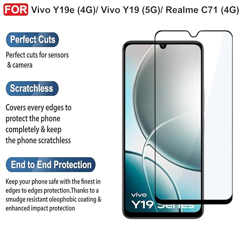 Image of CEDO Tempered Glass for Vivo Y19e (4G) / Vivo Y19 (5G) / Realme C71 (4G) | Screen Protector Full HD Quality Tempered Glass Anti-Scratch Edge to Edge Coverage with Easy Installation Kit (Black)