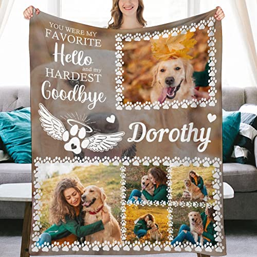 Custom Christmas Blanket with Dog Face Xmas Hat, Personalized Dog Gifts Soft Fleece Photos Blanket for Pet Lovers, Customized Merry Christmas Puppy Throw Blanket with Xmas Tree Print - 5 Sizes