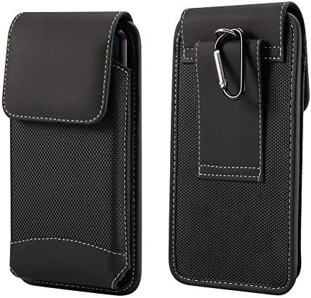 Vertical Belt Holster Case Oxford Belt Loop Phone Pouch Holder with Carabiner Clip for iPhone 11, XR/LG X Power, G Vista, G6 Plus, G7 ThinQ, V35 ThinQ, V20 / Moto G6, G5S Plus, E5 Play, Moto One (M)