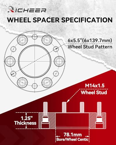 Image of Richeer 1.25 Inch 6x5.5 Hubcentric Wheel Spacers for Silverado Sierra 1500