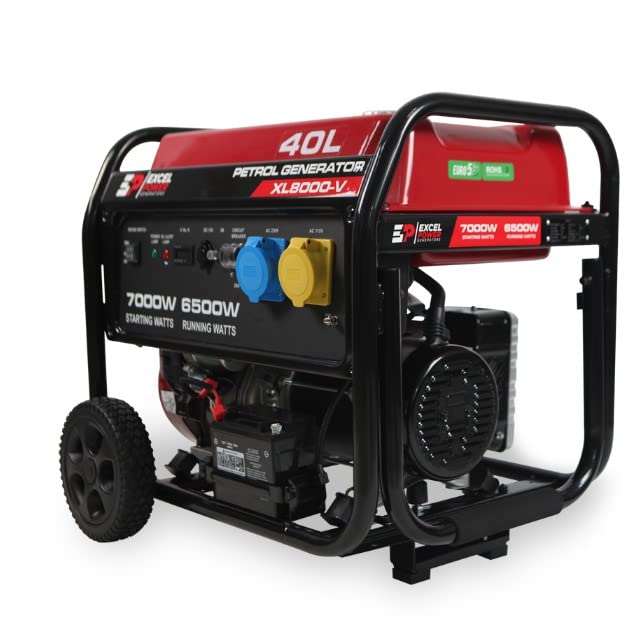 Excel Power Easy Starting 4 Stroke Electric & Recoil Start 7KW Open Framed Petrol Generator Outdoor Power Tools Site Work Camping, Home Back up With 2 Year Warranty