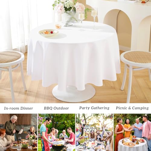 Image of Mulbozy 2 Pcs White Round Plastic Tablecloth Disposable,84 inch