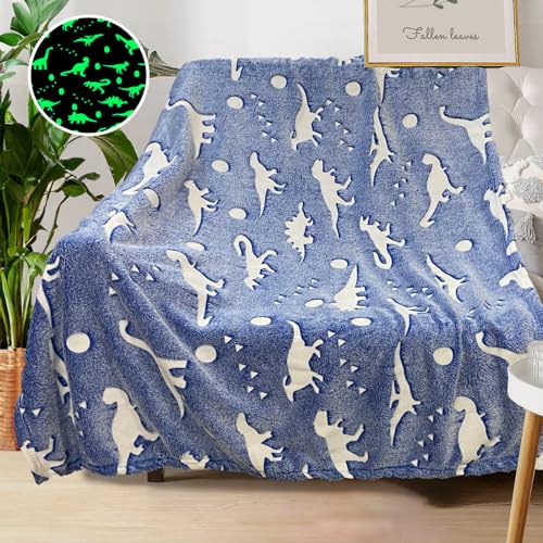 Dinosaur Blanket for Boys, Personalized Baby Blankets for Boys, Dinosaur Glow in The Dark Blanket for Kids, Toddler Blanket for Boys, Soft Fleece Blankets and Throw,Birthday 40"x 50"