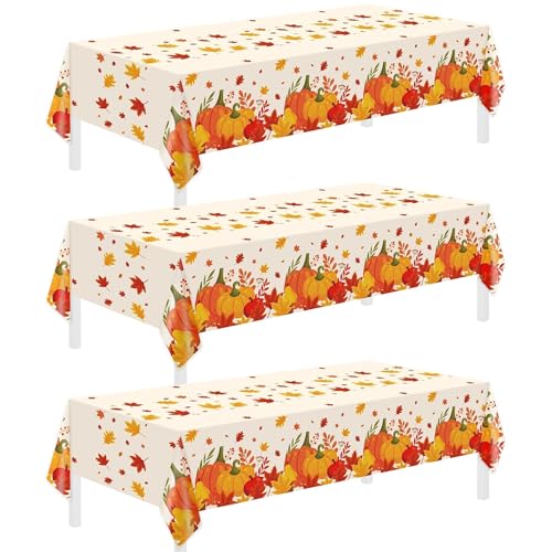 3 Pack Thanksgiving Disposable Tablecloths,54 x 108 Inch Thanksgi...