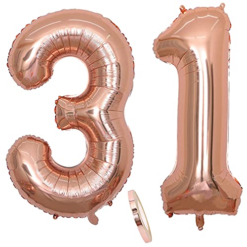 Globos numeros 31 años, Number globo número 31 oro rosa para niña Mujeres Chica, 40" Figuras Decor globo de lámina de helio inflable, gigante grande decoración fiesta de cumpleaños boda (xxxl 100cm)