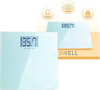 Bathroom Floor Digital Weighing Scale, High Strain Sensors, Tempered Glass, High Capacity 387 lbs, Blue Backlight, Weight Tracking, Connect, Auto Shut-Off, Battery Indicator