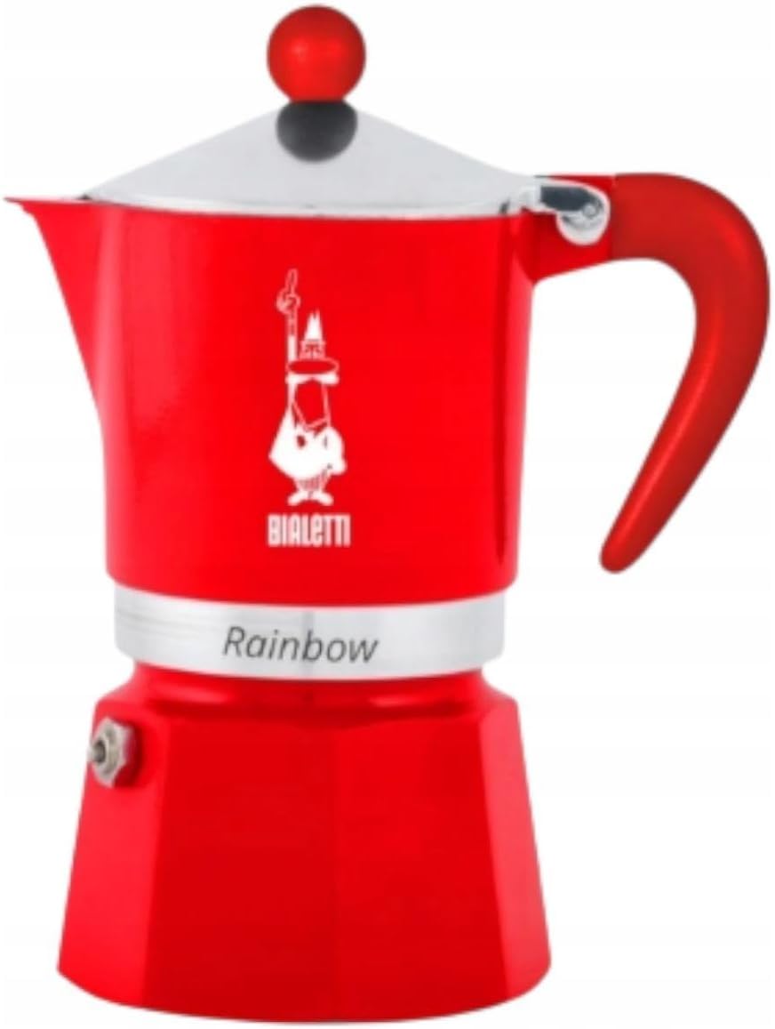Bialetti Rainbow 3 tasses, cafetière italienne, rouge, aluminium, manuelle
