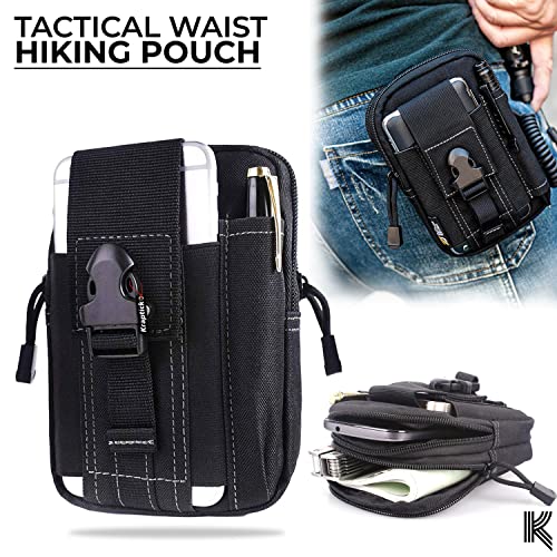 Image of Kraptick Multi-Purpose Water Resistant Waist Bag with Dual Compartment, Waist Bag Mobile Phone Holder, Waist Pack for Men, Women Camping Hiking Pouch (Black Grey)