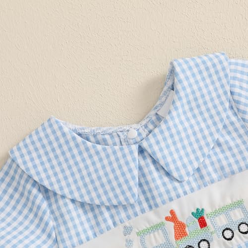 Infant Baby Boy Easter Clothes Outfit Bunny Carrot Embroidery Collared Short Sleeve Romper Jumpsuit2