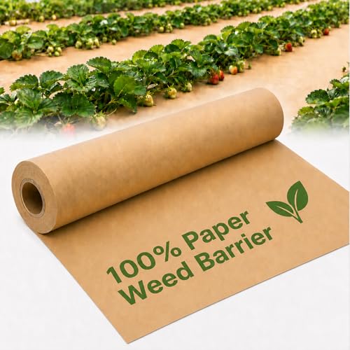 Nilioerup 2 x 100 Feet Biodegradable Paper Weed Barrier Biodegradable Landscape Fabric Garden Bed Grass Control Barrier Weed Blocker Paper for Garden Outdoor Lawn (2 x 100 ft)