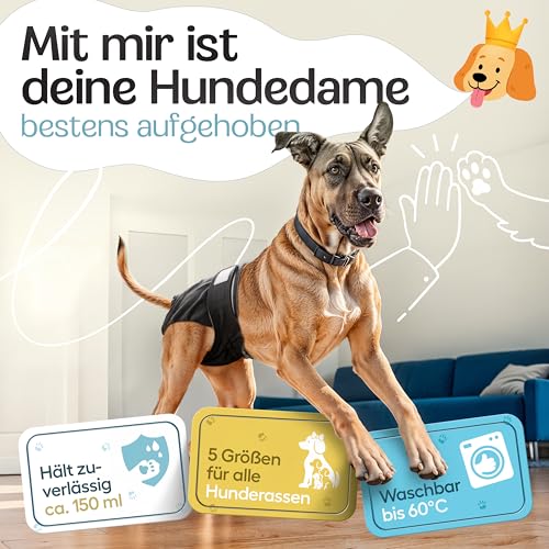 HUND IST KÖNIG Hundewindeln für Hündinnen (3 Stück) - Hochabsorbierende Läufigkeitshose für Hündinnen mit 3-Fach Justierung - Umweltfreundliche Hunde Windeln, Hundehöschen Läufigkeit & Inkontinenz