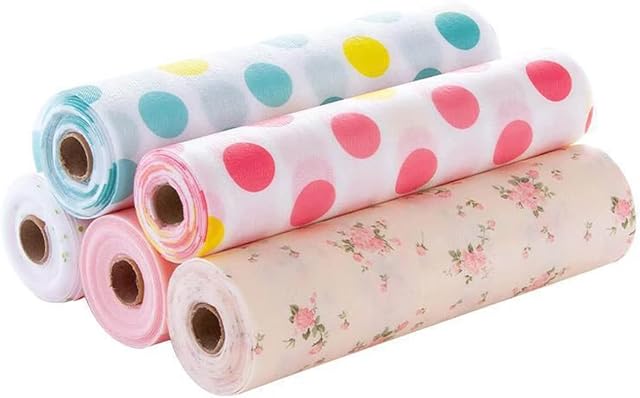 Drawer Liners, 5 Rolls 45*200cm Kitchen Shelf Liner PET Non-Slip Moisture-proof Dustproof Cupboard Cabinet Liner Reusable Non-Adhesive Drawer Pad Drawer Lining Paper Roll for Home Kitchen Office