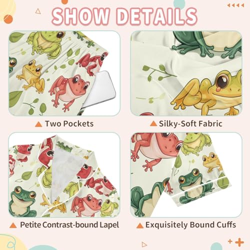 senya Color Frog Satin Summer Pajama Sets Silk Short Sleeve Button Down Sleepwear3