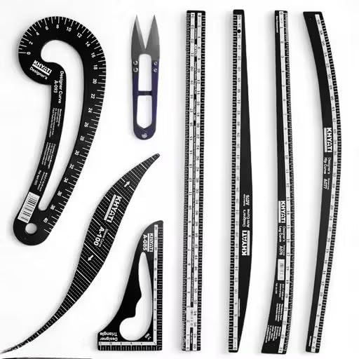 S S Mart 8-Piece Tailoring Ruler Set for Fashion Design and Pattern Drafting || 60cm Hip, Arm, Leg Curves, Straight scale, 40cm Designer curve, Big cutter, Black Armhole and Designer Triangle-image-7