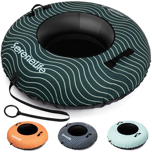 SereneLife Tube 112/122 cm Aufblasbarer Schneereifen mit Griffen und Schleppleine XXL Rodelreifen für Kinder und Erwachsene rutschfeste Hartboden-Schale Perfekt für Schneespaß im Winter