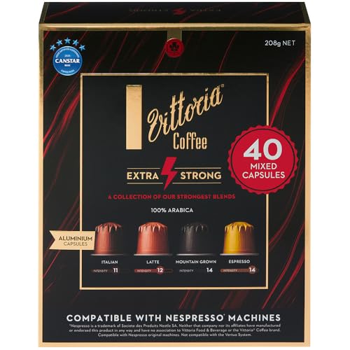 Vittoria Coffee Extra Strong 100% Arabica Nespresso Compatible Coffee Pods. 40 Mixed Capsules Featuring 4 of Our Strongest Blends - 40 Pack