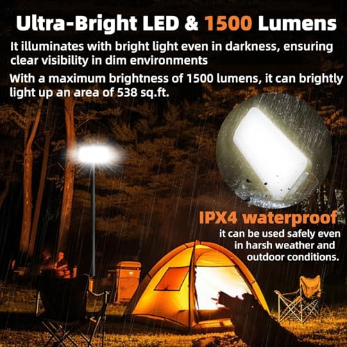 Image of DOTWISE Camping Lantern Rechargeable 10000mAh, Lanterns for Power outages Max 1500LM Camping Lights up to 150Hours,Stepless Dimming & 6 Modes, IPX4 Waterproof,(Green)