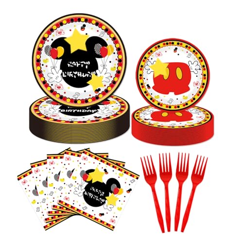 XXDecor 80 Pcs Red Cartoon Birthday Party Plates, Happy Birthday Dessert Plates Napkins Forks Tableware Kit for Boys 1st 2nd 3rd 4th 5th 6th Bday Party Decorations Supplies (20 Guests)