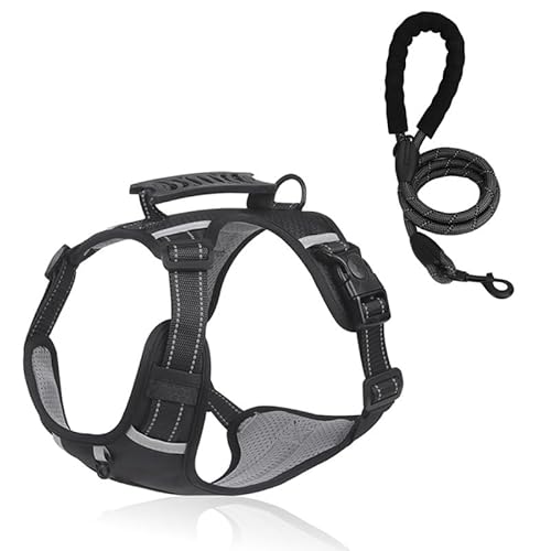 Deronder 犬用ベスト、ペット胸ストラップ、犬牽引ロープ、リード犬用ストラップ、一体型、反射機能、取っ手付き、快適お散歩です、ペットの逃走防止 (ブラック,S【体重5-7kg】)