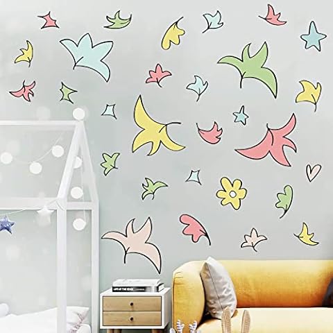 Supzone 135Pcs Heartstopper Leaf Wall Sticker Colorful Leaves Wall Decal Cute Flowers Hears Wall Art Sticker for Bedroom Living Room Sofa TV Backdrop Dorm Wall Decor Home Decoration Cover