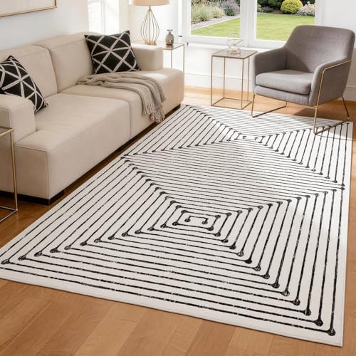 YIHOUSE Washable 5x7 Area Rugs for Living Room, Black and White Striped Rug for...