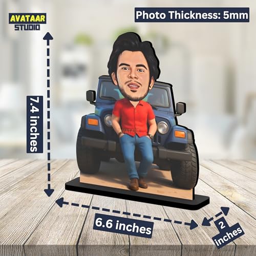 Image of Personalized Gift for Wife, Husband, Girlfriend, Boyfriend, Friends Character Caricature Photo Frame Unique Design Customized Gift for Friends & Family (Thar-Boy, 7 Inches)