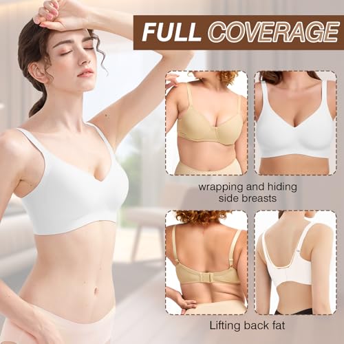 Image of Greoay Bras for Women Wireless Push Up Seamless Wire-Free Bras Full Support T-Shirt Bra V Neck Comfortable Adjustable Bra