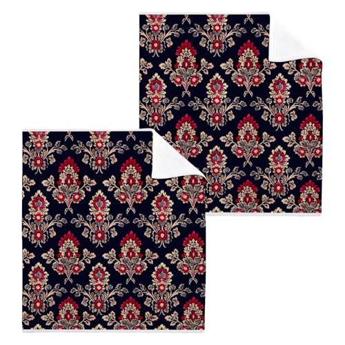 ALAZA Wash Cloth Set 100% Cotton Fingertip Towels Face Cloths Sets Indian Floral Highly Absorbent Soft Feel Set of 2
