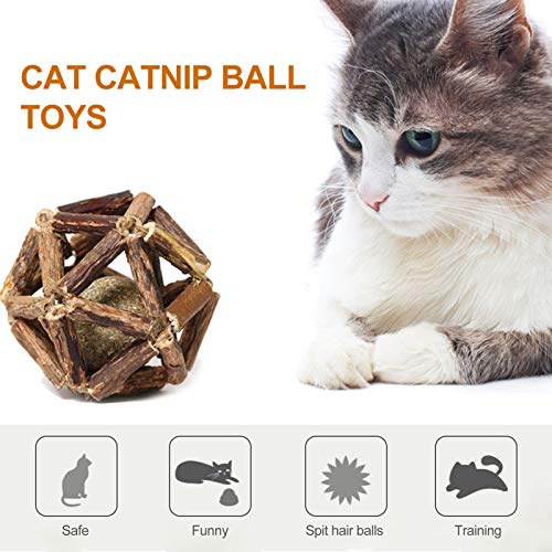 Brinquedos para bolas de gato,Catnip Ball Toys Natural Silvervine Sticks Catnip Chew Toys Rodada Gir