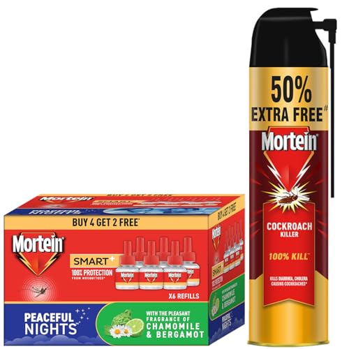 Image of Mortein Insta5 Mosquito Repellent Liquid Refill - 45Ml X 6 (Buy 4 Get 2 Free) & Cockroach Killer Spray, Crawling Insect Killer Spray, 625 Ml|Deep-Reach Nozzle | 100% Kill Guarantee
