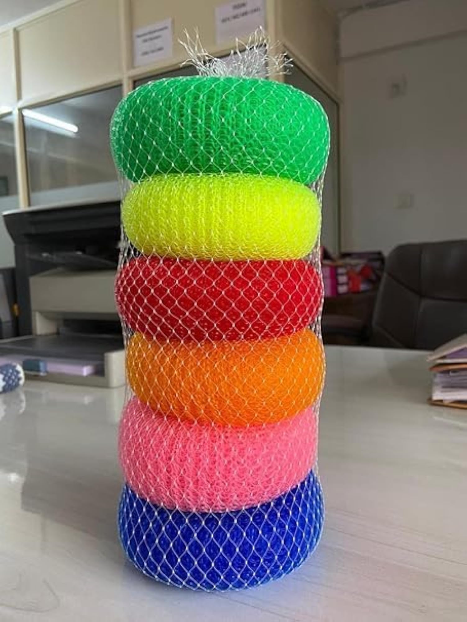 Pack of 6 Nylon Bath Scrubber Sponge Poufs, Multicolour