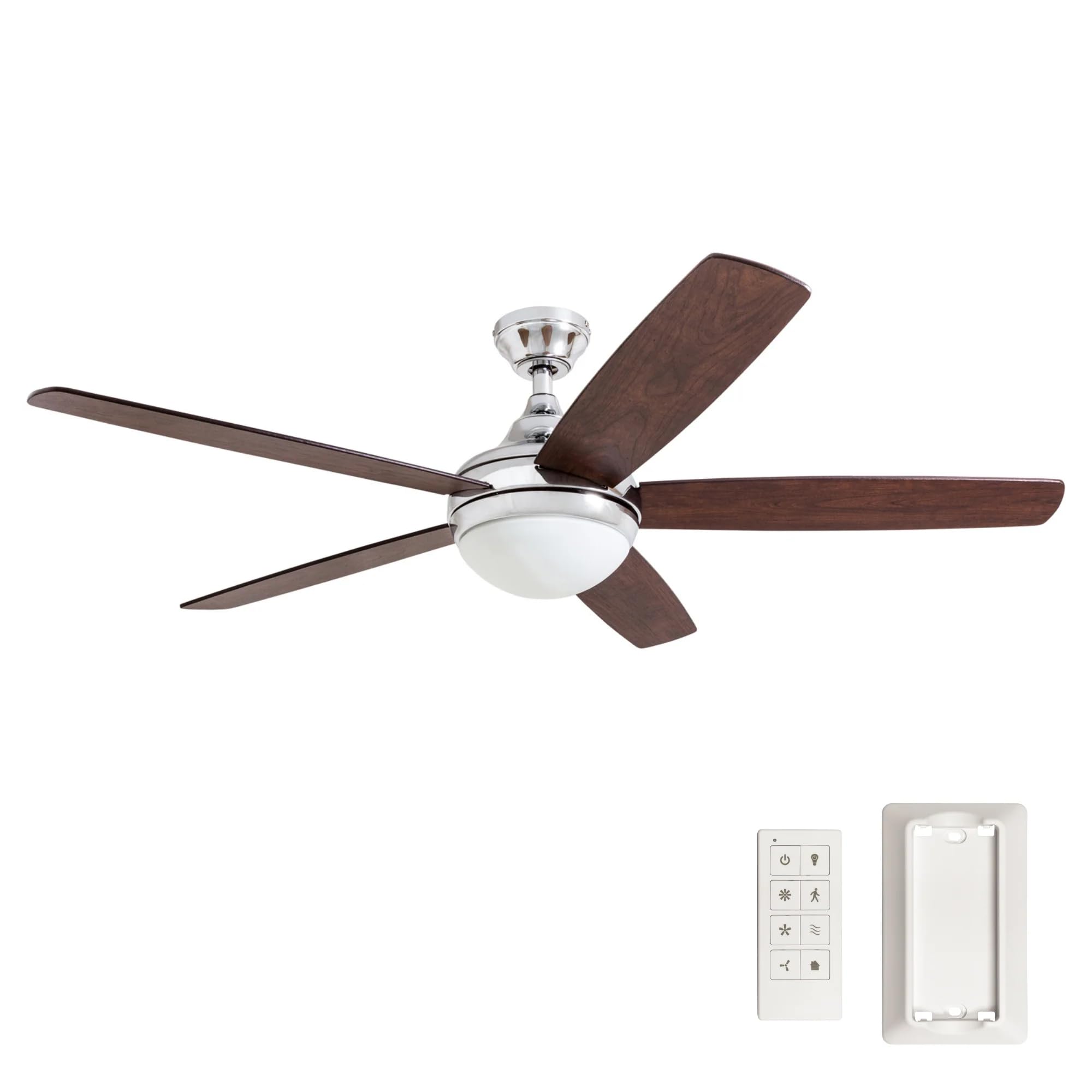 Prominence Home Ashby Modern 52 Inch Ceiling Fan with Light, LED Fan with Remote Control, Tri-Mount Indoor Fan with 5 Blades, Brown Oak and Light Oak Blade Finish Options, Sleek Chrome (80095-01)