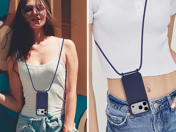 ZTOFERA for iPhone 17 Pro Case with Strap,Crossbody Phone Case with Adjustable Neck Shoulder Lanyard,Soft Silicone Shockproof Protective Phone Cover for iPhone 17 Pro 6.3 inch-Dark Blue - Image 7