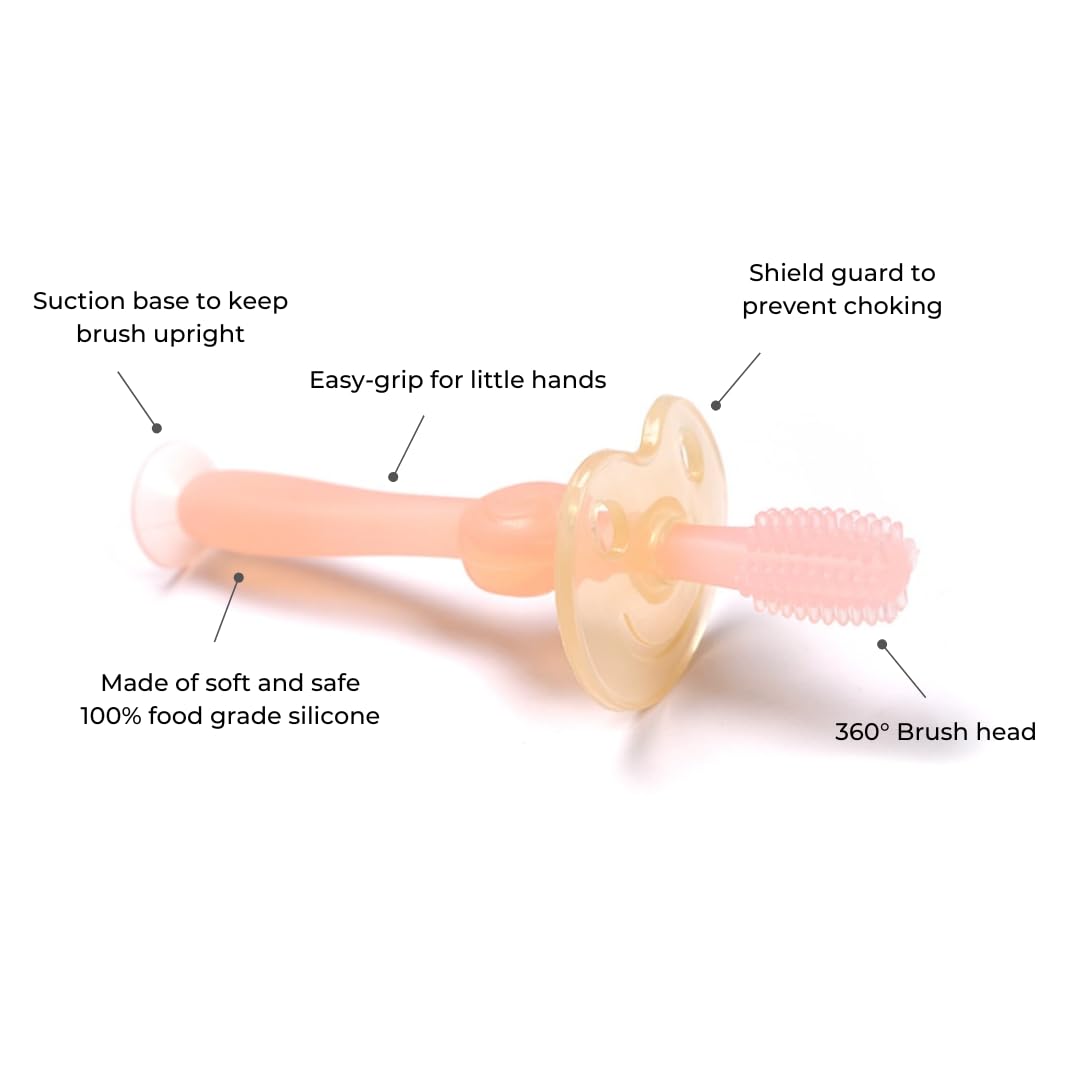 haakaa Spazzolino da denti in silicone a 360°, 100% morbido silicone per uso alimentare, senza BPA, base a ventosa, sicuro per bambini dai 6 mesi in su, pulizia delicata di gengive e denti per neonati