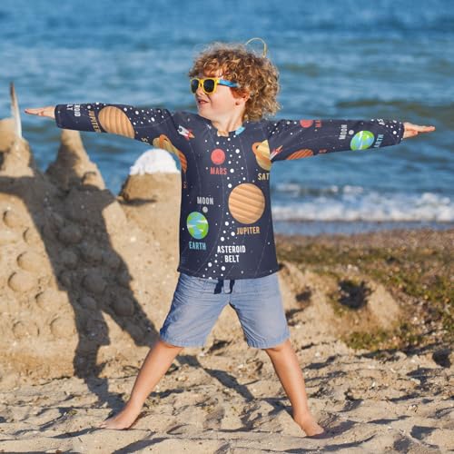 Aflyko Fun Boys' Rash Guard Shirts Solar System Science Swim Shirt 3-12T4