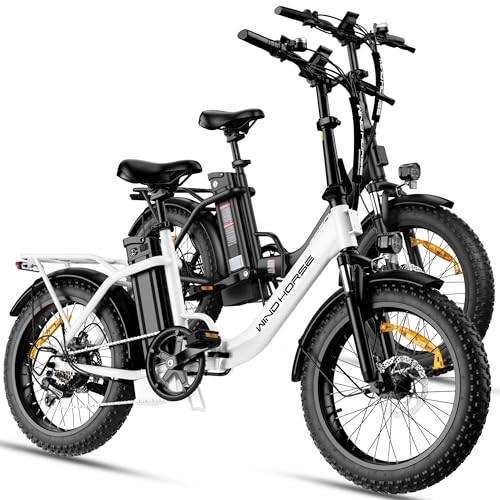 Image of WINDHORSE 20 inch Foldable Electric Bike, 983W Peak Motor, 20MPH, 40-70 Miles, 48V 748.8Wh Removable UL Battery, Front Suspension, Fat Tire E-Bike for Commuting, Beach, All -Terrain | Adults & Teens