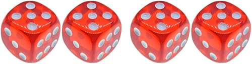 NUOBESTY Juego de 4 dados de 6 caras translúcidos con esquinas redondeadas con bolsa negra para juego de dados de mesa, aula, enseñanza, rojo