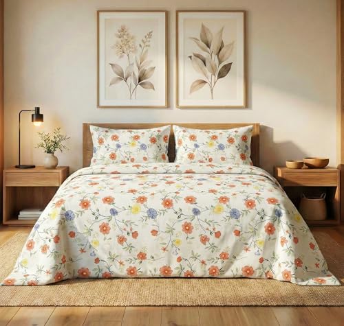 Image of VAS COLLECTIONS 300 TC Cloud Cotton Bedsheet Set Super King Size 108x108 Inch (275x275 cm) | Soft Breathable Double Bed Sheet with 2 Pillow Covers | Luxury Hotel Quality Bed Linen (Ivory)